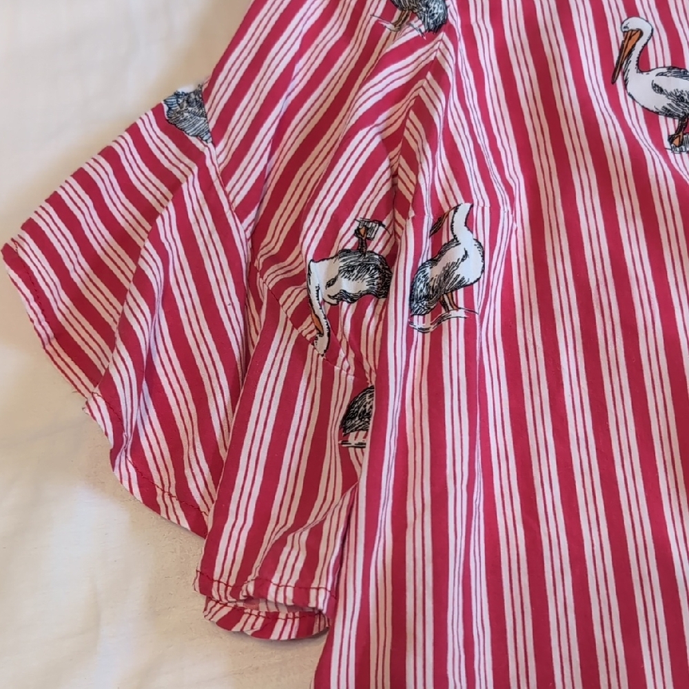 Mandee Red and White Striped Blouse with Bird Print Large - Picture 7 of 14